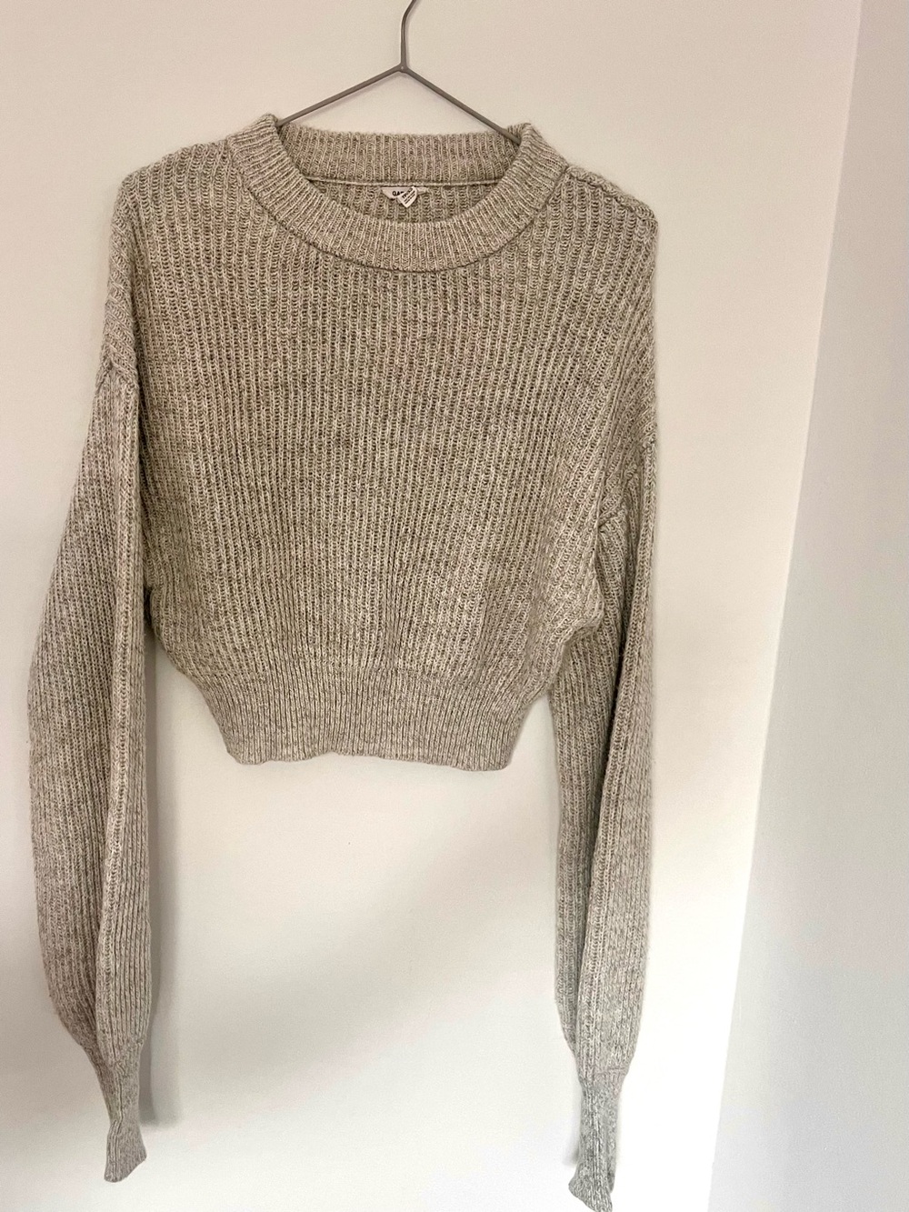 Garage Cropped Ribbed Knit Dropped Shoulder Slouchy Sweater